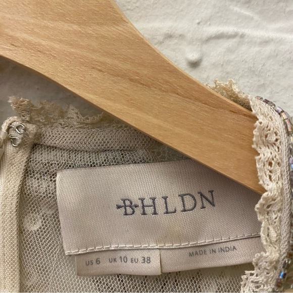 BHLDN || Mariposa Beaded Sequin Mesh Dress Bride Wedding Reception Ivory 6 - Picture 7 of 12